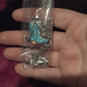 Turquoise and Silver Boot Pendant Necklace